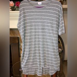 LuLaRoe Irma Small Gray and White striped Tunic